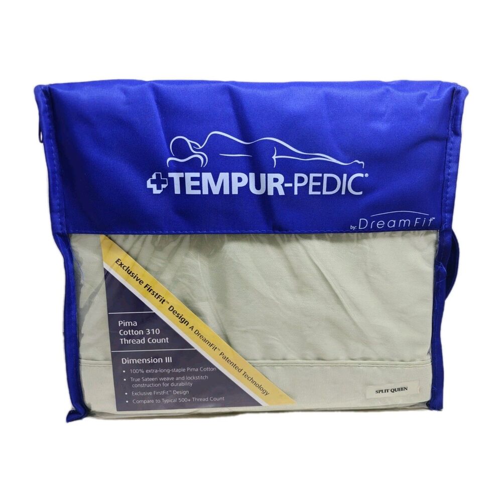 Tempur-Pedic Dream Fit Sheet Set Split Queen New Green Pima Cotton 310 Count